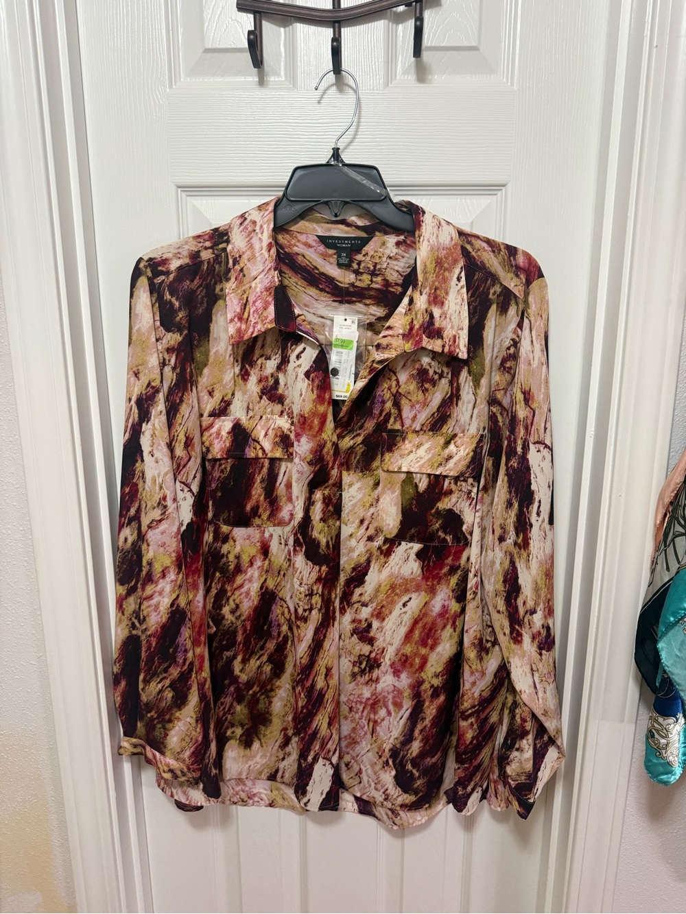 Investments Abstract Print Button-Down Blouse - Pink & Brown